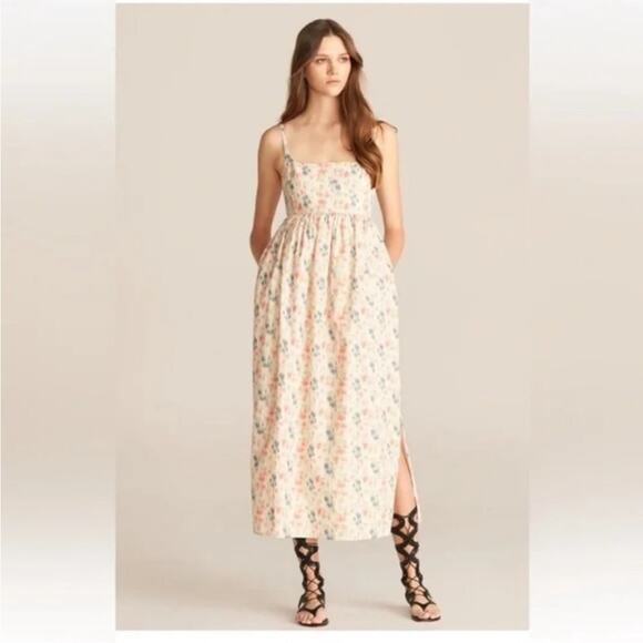 Rebecca Taylor Emma Off White Coral and Blue Floral Midi Dress Sundress 2 - Picture 3 of 12